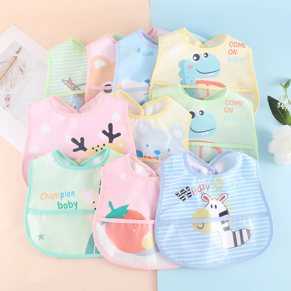 Random 5pcs Cartoon Animals Waterproof Baby Saliva