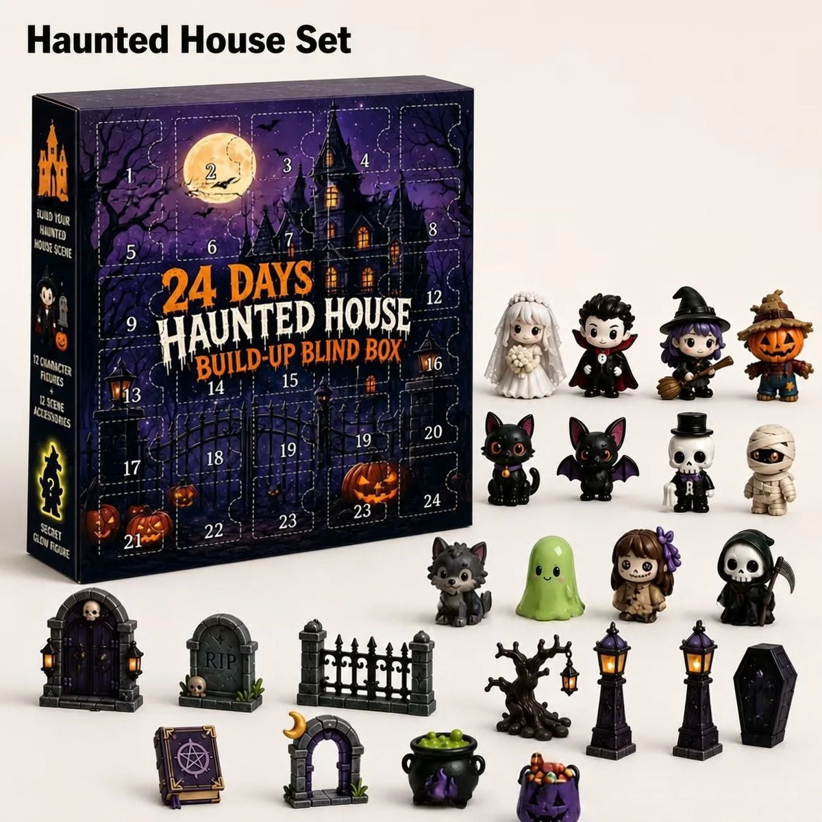 2026 Halloween Advent Calendar 24 Days Countdown 24pcs Horror Movie Mini Figures Set Desktop Home Party Decoration Surprise Gift