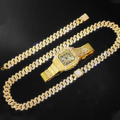 Gold Color Cuban Chain Watch for Men