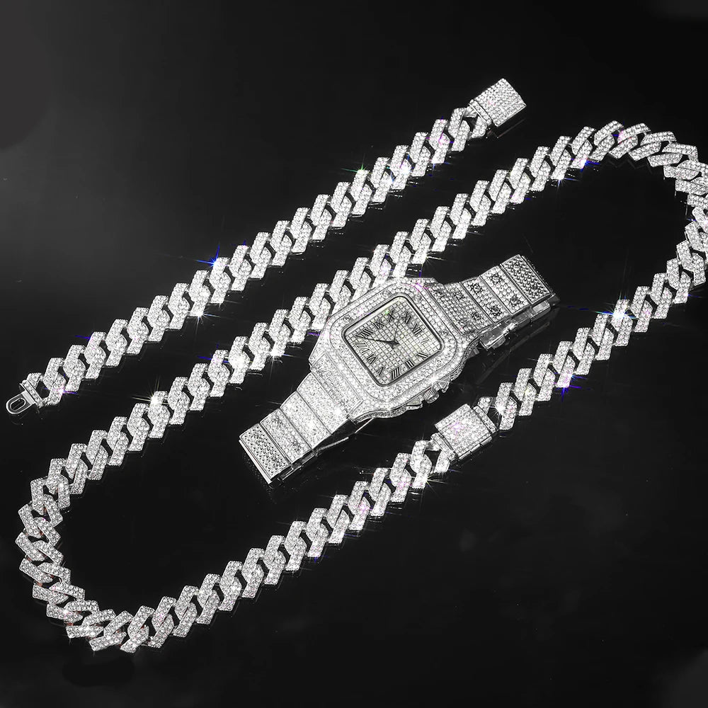 Gold Color Cuban Chain Watch for Men