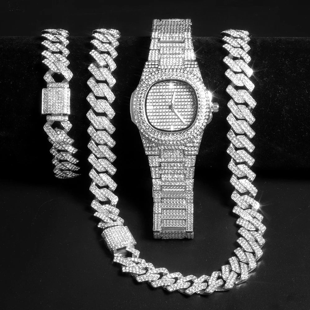 Gold Color Cuban Chain Watch for Men
