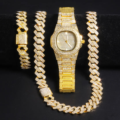 Gold Color Cuban Chain Watch for Men