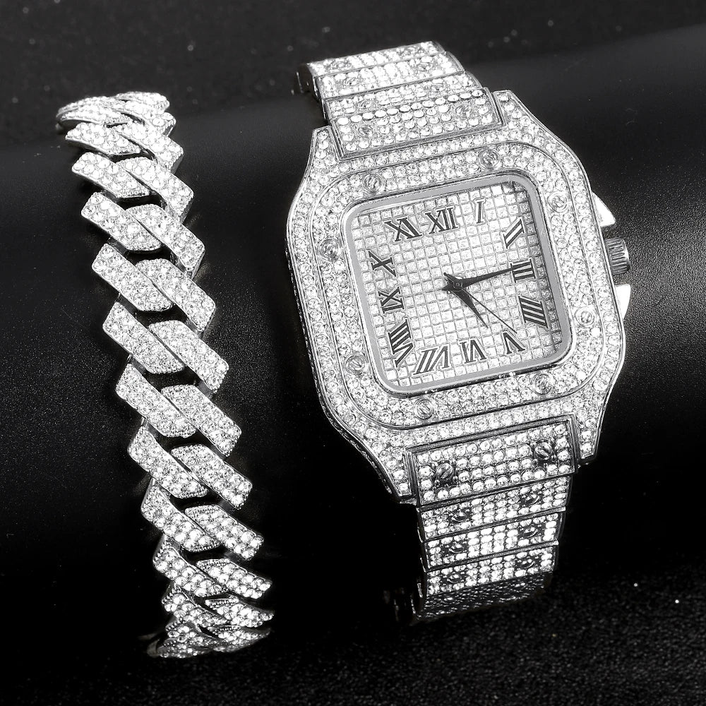 Gold Color Cuban Chain Watch for Men