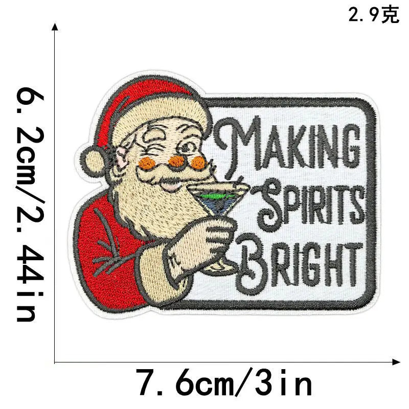 1PC Christmas Patches Iron on Patches For Clothing Chenille Embroidered Patch DIY Applique Patches With Gold Edge Patch