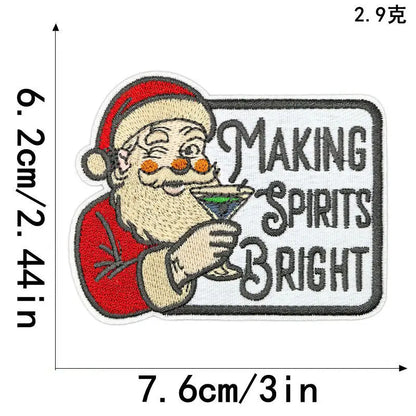 1PC Christmas Patches Iron on Patches For Clothing Chenille Embroidered Patch DIY Applique Patches With Gold Edge Patch