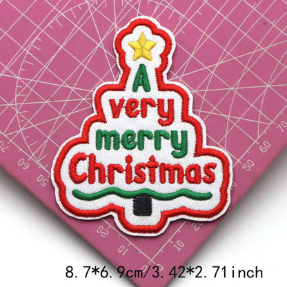 1PC Christmas Patches Iron on Patches For Clothing Chenille Embroidered Patch DIY Applique Patches With Gold Edge Patch