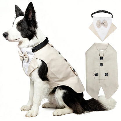 Formal Dog Elegant Suit and Colar Bandana Set