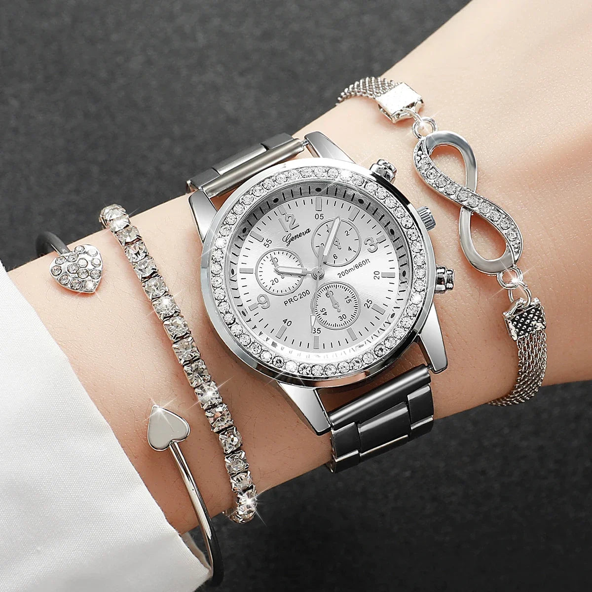 4PCS/Set Fashion Rhinestone Women Luxury Steel Band