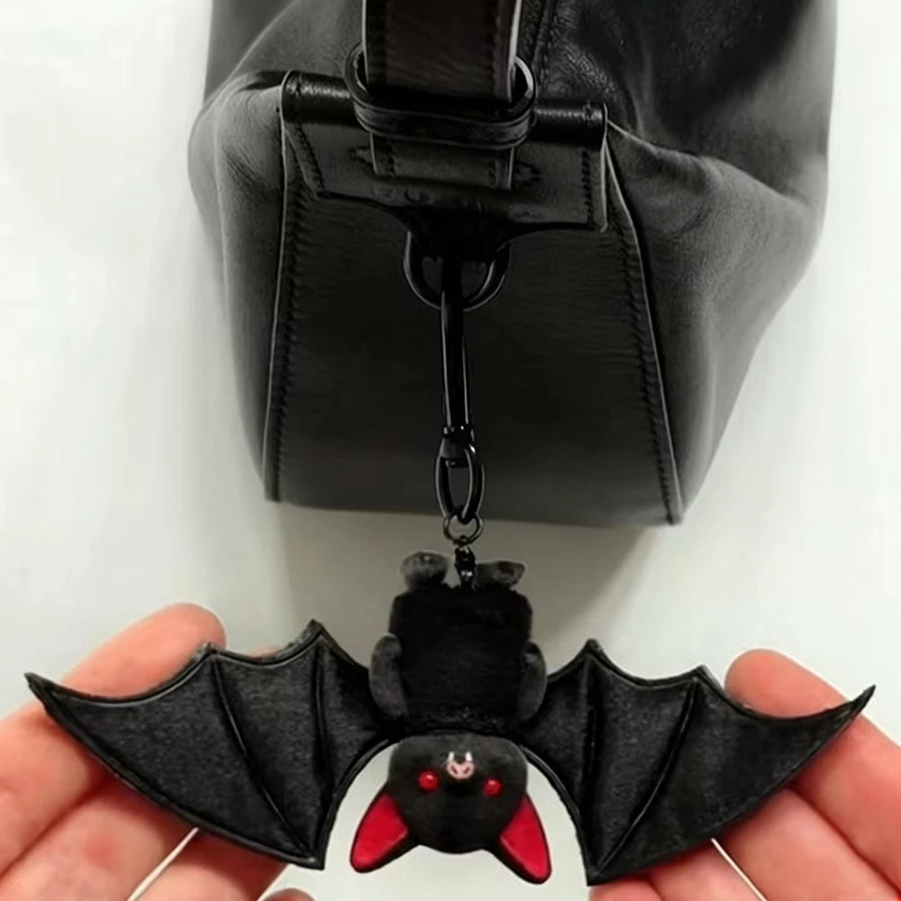 Jardme Plush Black Bat Keychain for Backpack Bag Handbag Purse Car Keys Transformable Gothic Bat Key Ring Halloween Gift