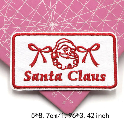 1PC Christmas Patches Iron on Patches For Clothing Chenille Embroidered Patch DIY Applique Patches With Gold Edge Patch