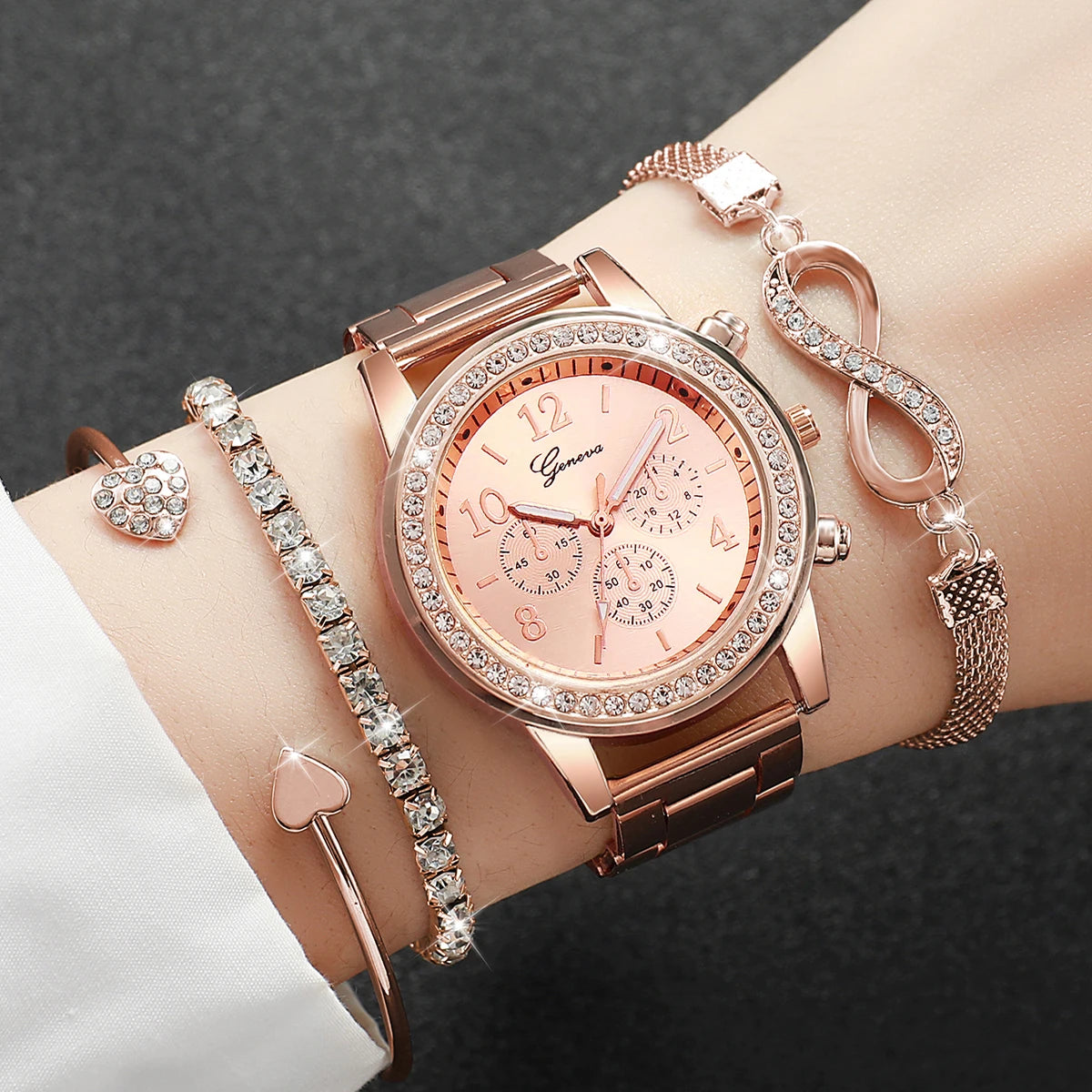4PCS/Set Fashion Rhinestone Women Luxury Steel Band
