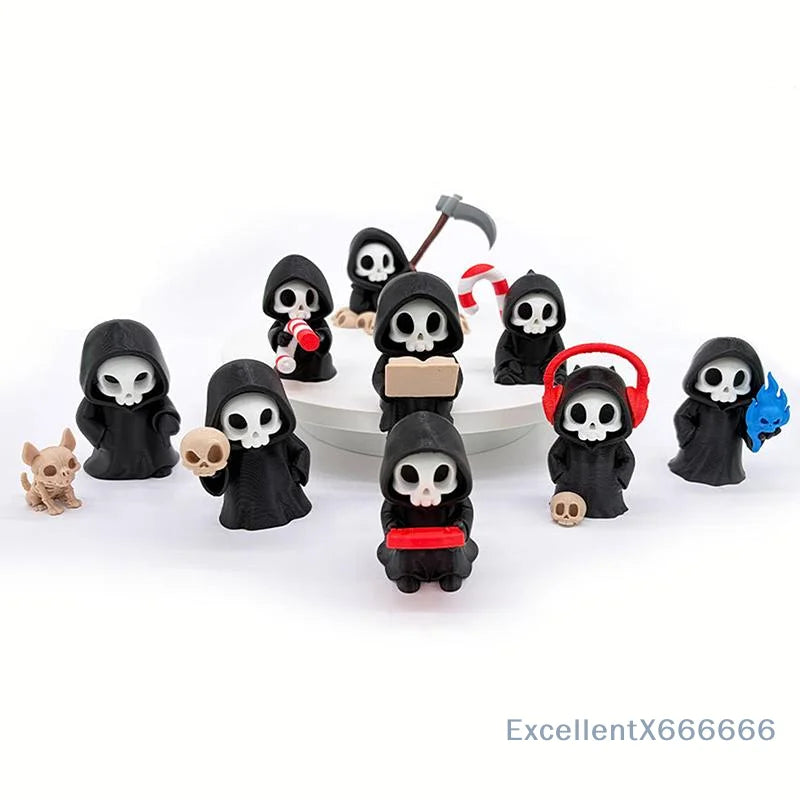 Gothic Grim Reaper Figurines, Cute Skeleton Desk Decor, Skeleton Statue, Spooky Small Halloween Ornament, Halloween Gift