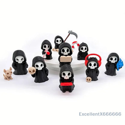 Gothic Grim Reaper Figurines, Cute Skeleton Desk Decor, Skeleton Statue, Spooky Small Halloween Ornament, Halloween Gift