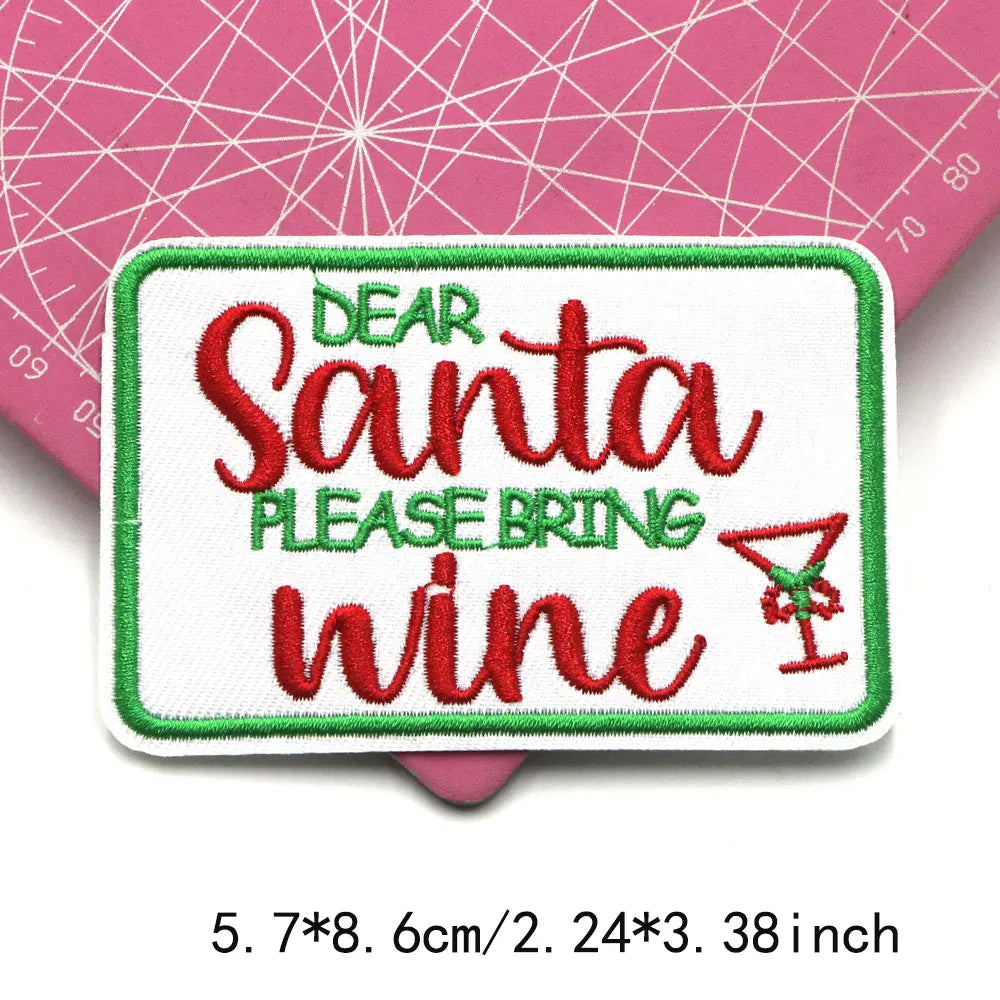 1PC Christmas Patches Iron on Patches For Clothing Chenille Embroidered Patch DIY Applique Patches With Gold Edge Patch