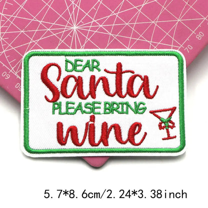 1PC Christmas Patches Iron on Patches For Clothing Chenille Embroidered Patch DIY Applique Patches With Gold Edge Patch