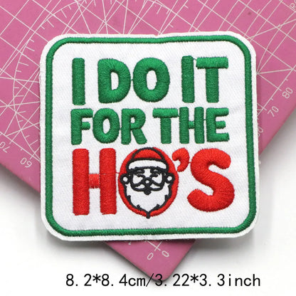 1PC Christmas Patches Iron on Patches For Clothing Chenille Embroidered Patch DIY Applique Patches With Gold Edge Patch