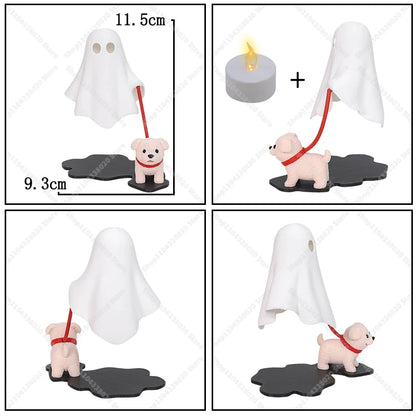 Cute Ghost LED Night Light with Dog Figure - Spooky Desk Lamp, Halloween Decor, Warm Light for Bedroom