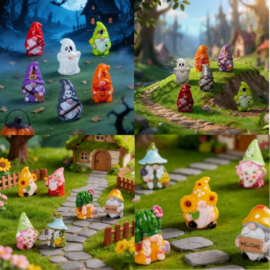 Halloween Witch Mini Dwarf Resin Figurine, with gift box, suitable for shelves, garden bonsai, party decoration and as a gift.