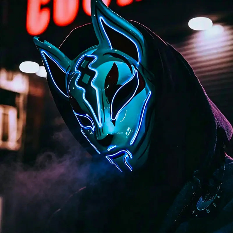 Cool Neon Light up Fox Mask Men Halloween Luminous Disguise Masks Glow in the Dark Cosplay Costume Trick or Treat Decoration