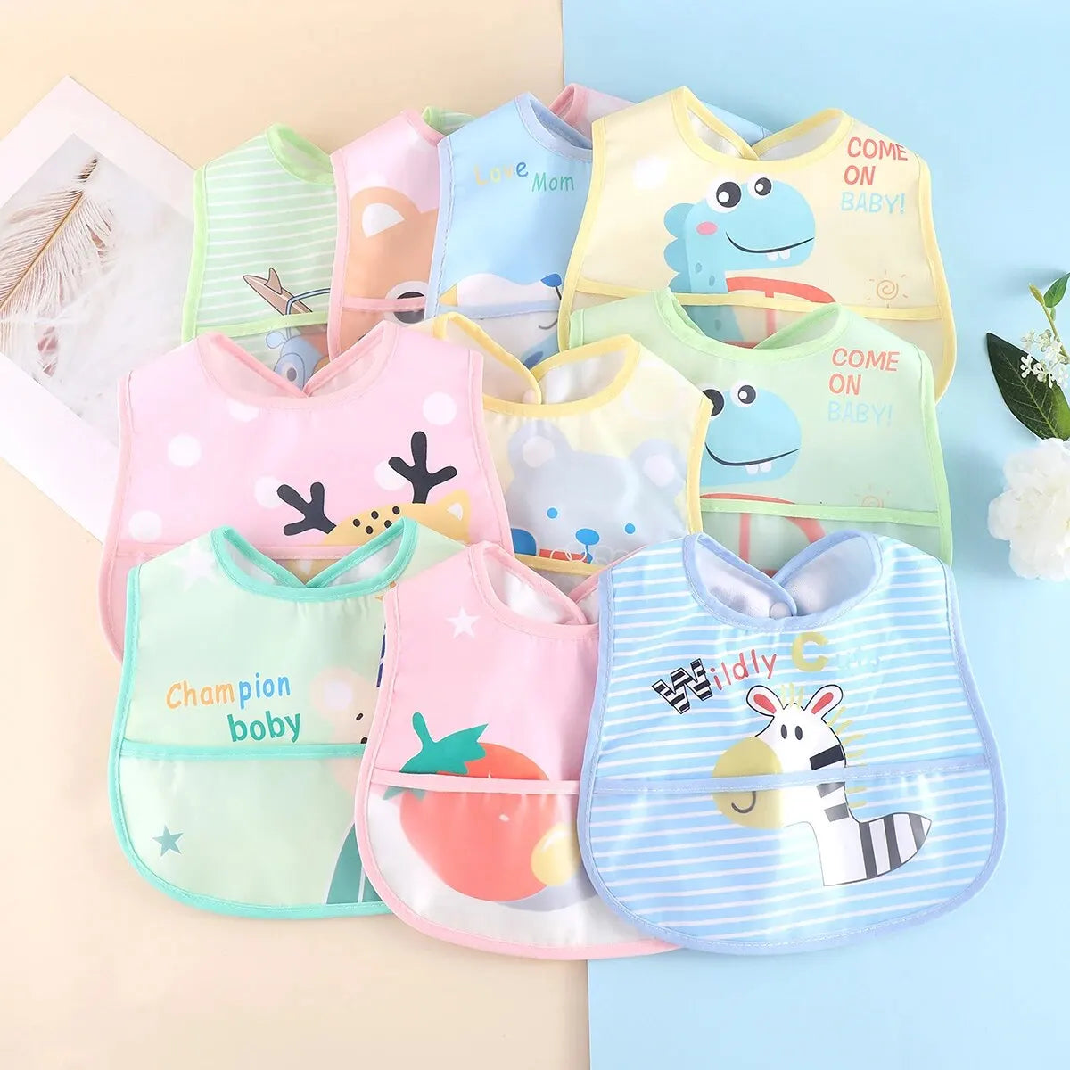 Random 5pcs Cartoon Animals Waterproof Baby Saliva
