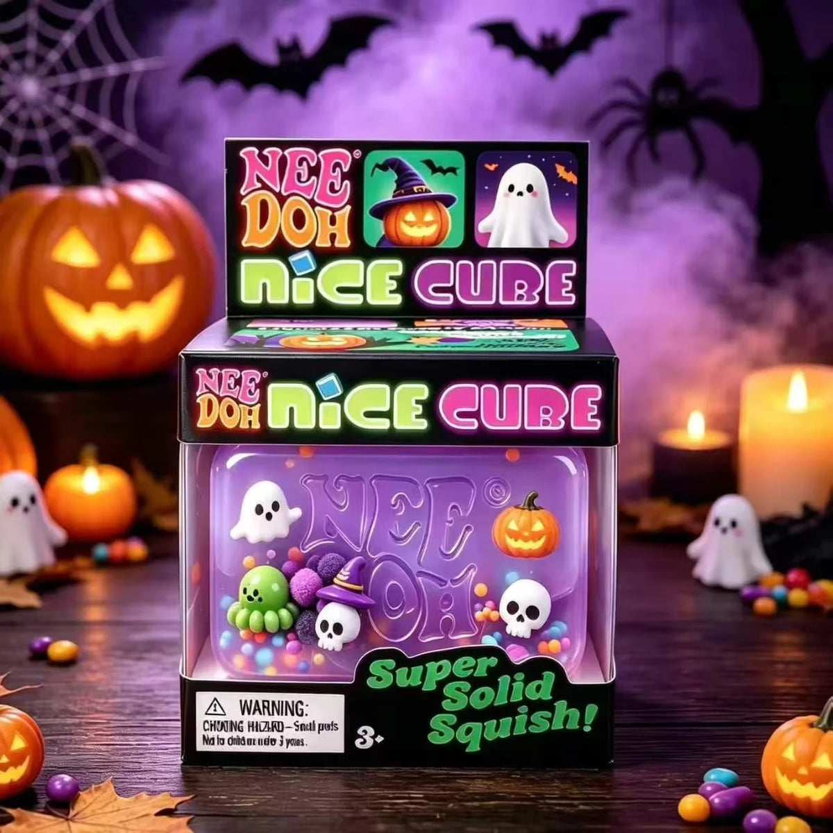 NeeDoh Nice Cube Squishy Toy Halloween Christmas Themed Squeeze Fidget Cube Stress Relief Sensory Toy Kids Adults Holiday Gift