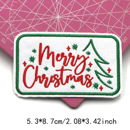 1PC Christmas Patches Iron on Patches For Clothing Chenille Embroidered Patch DIY Applique Patches With Gold Edge Patch