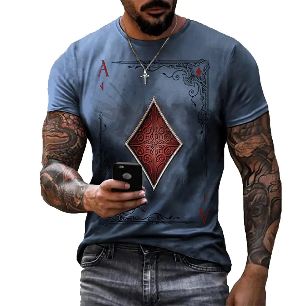 3D Poker Shirt Men Funny Graphic Tee Vintage Short Sleeve Tshirt Casual Summer Workout Tops 2026 Fashion Streetwear Clothes