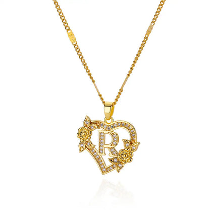 Heart Initial Letter Necklaces For Women Gold