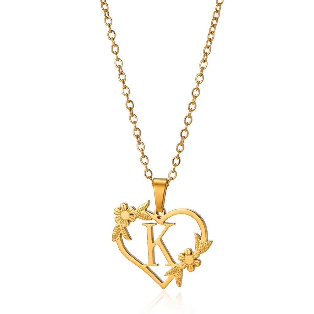 Heart Initial Letter Necklaces For Women Gold