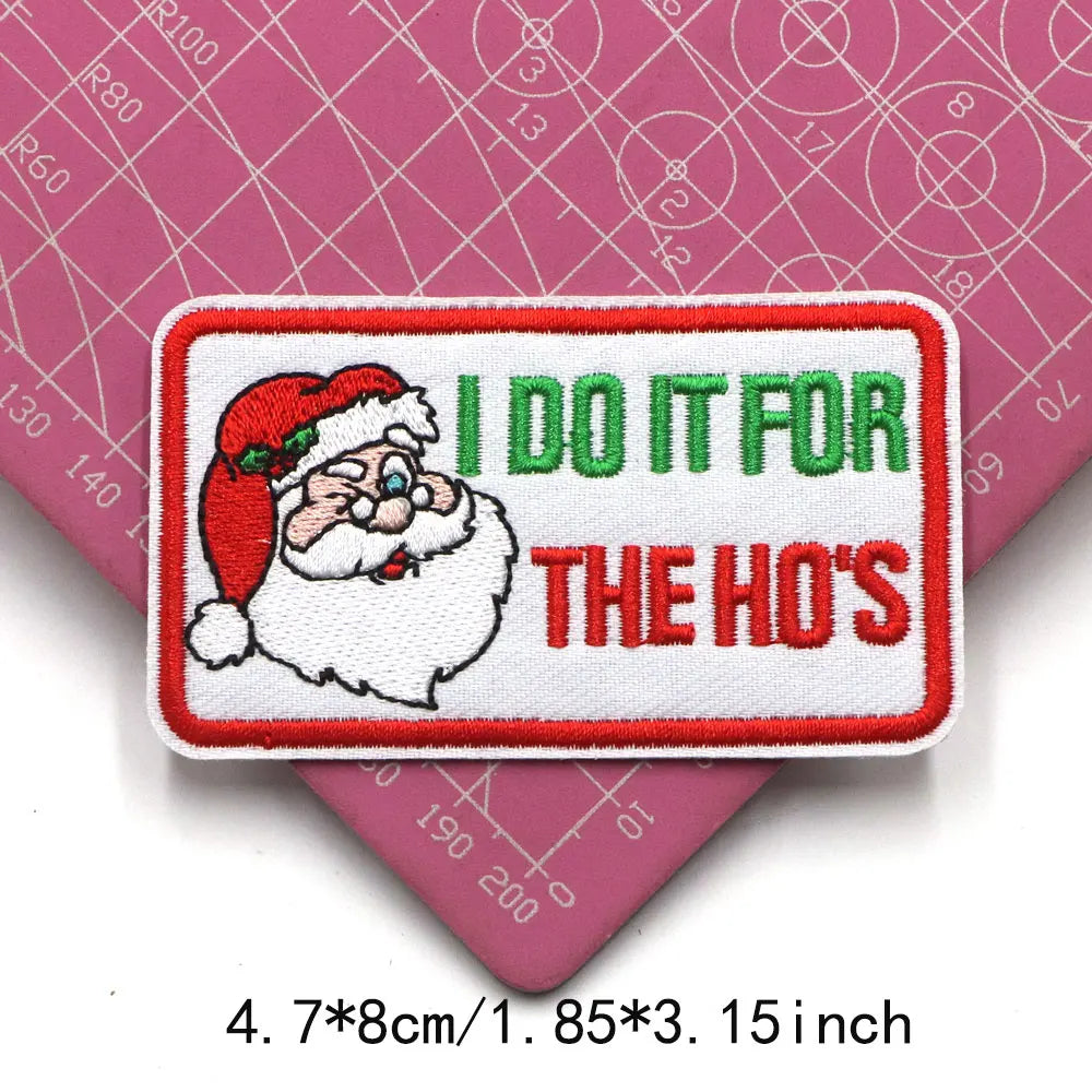 1PC Christmas Patches Iron on Patches For Clothing Chenille Embroidered Patch DIY Applique Patches With Gold Edge Patch