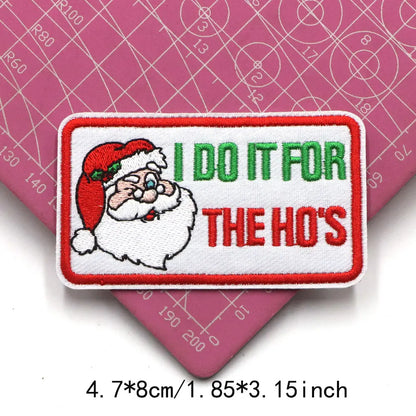 1PC Christmas Patches Iron on Patches For Clothing Chenille Embroidered Patch DIY Applique Patches With Gold Edge Patch
