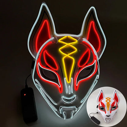 Cool Neon Light up Fox Mask Men Halloween Luminous Disguise Masks Glow in the Dark Cosplay Costume Trick or Treat Decoration