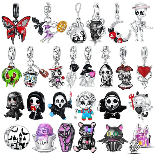 Original Charms Bead 925 Sterling Silver Horror Nun Grim Reaper Poison Apple Halloween Pendants Fit Bracelet DIY Jewelry Marking