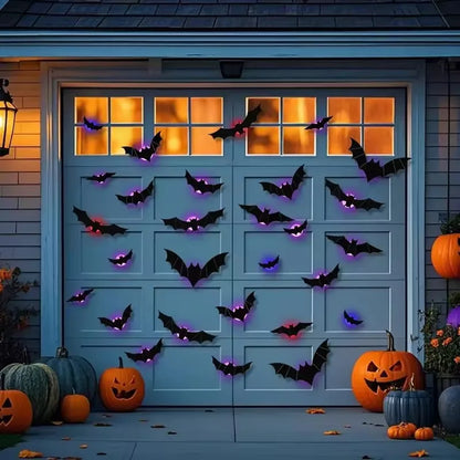 12/24pcs Halloween New Night Light Bat PET Stereoscopic Bat Festival Party Decoration LED Night Light Wall Decal