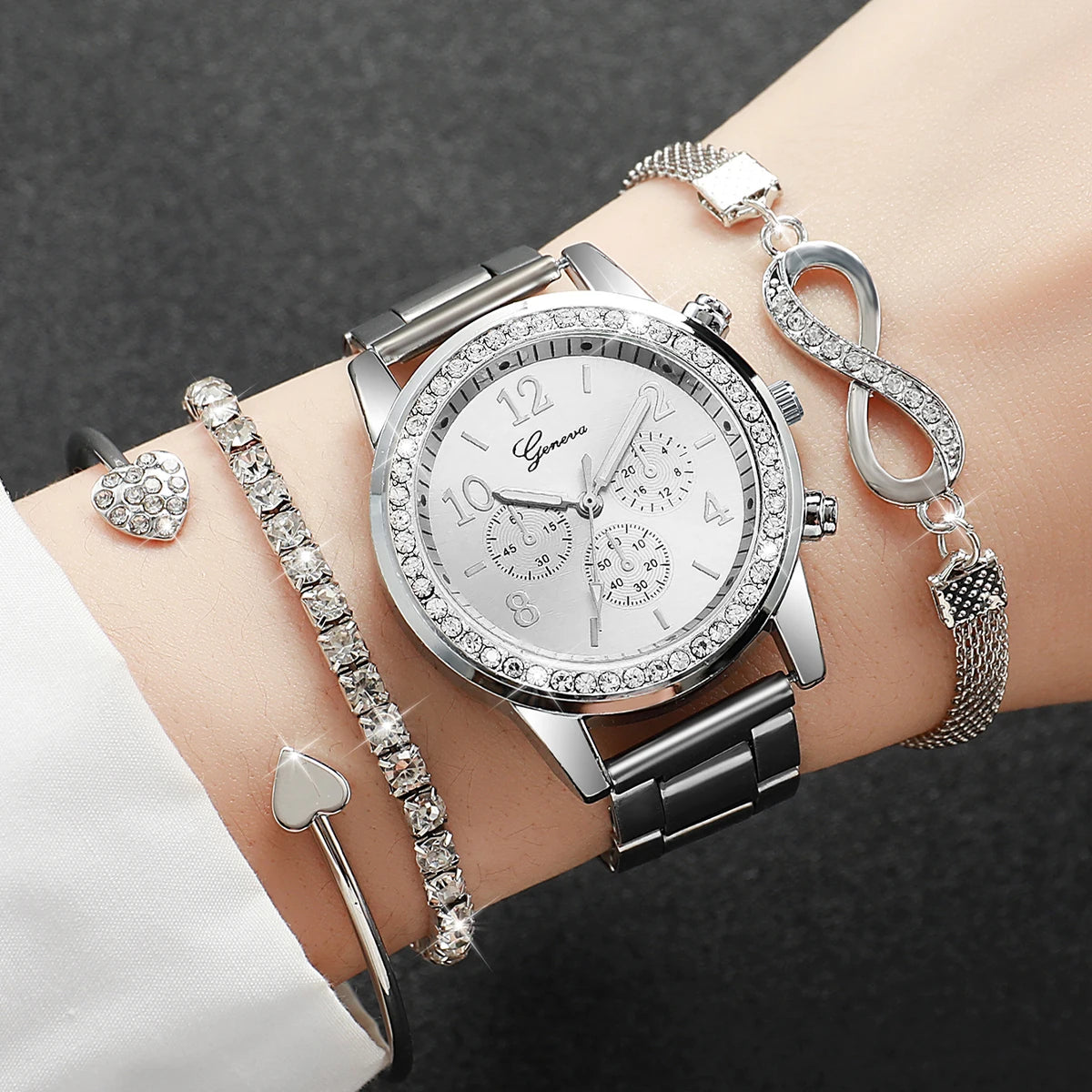 4PCS/Set Fashion Rhinestone Women Luxury Steel Band