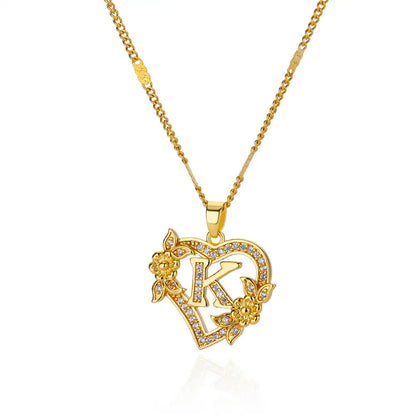 Heart Initial Letter Necklaces For Women Gold