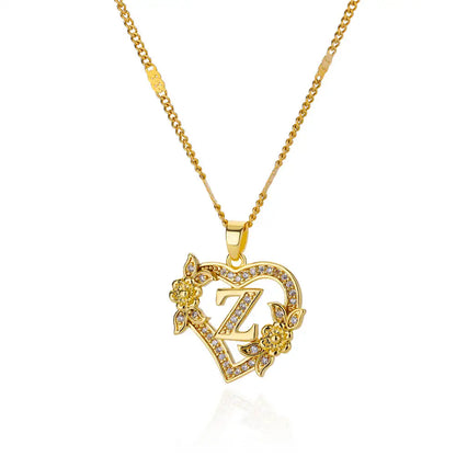 Heart Initial Letter Necklaces For Women Gold