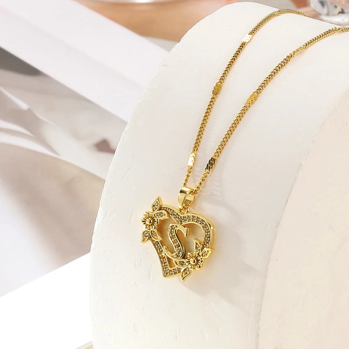 Heart Initial Letter Necklaces For Women Gold