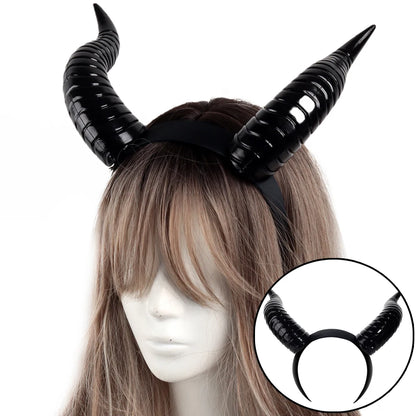 Black Queen Demon Horns Headpiece Cosplay Animal Antelope Cow Devil Headwear Halloween Carnival Party Costumes Props Gifts