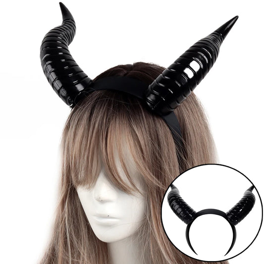Black Queen Demon Horns Headpiece Cosplay Animal Antelope Cow Devil Headwear Halloween Carnival Party Costumes Props Gifts