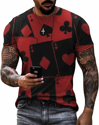 3D Poker Shirt Men Funny Graphic Tee Vintage Short Sleeve Tshirt Casual Summer Workout Tops 2026 Fashion Streetwear Clothes