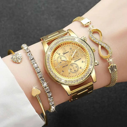 4PCS/Set Fashion Rhinestone Women Luxury Steel Band