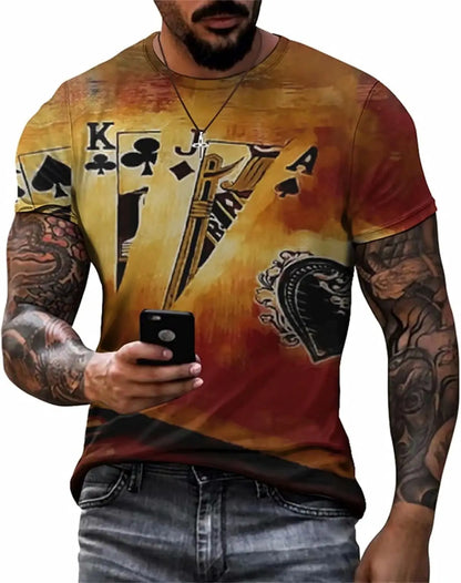 3D Poker Shirt Men Funny Graphic Tee Vintage Short Sleeve Tshirt Casual Summer Workout Tops 2026 Fashion Streetwear Clothes