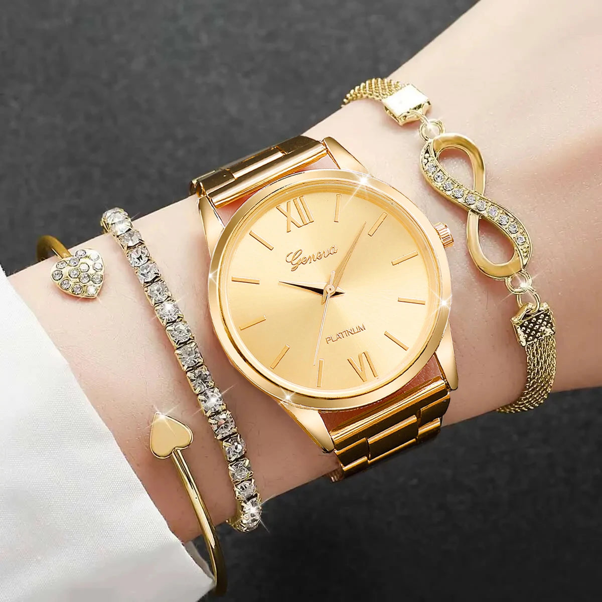 4PCS/Set Fashion Rhinestone Women Luxury Steel Band
