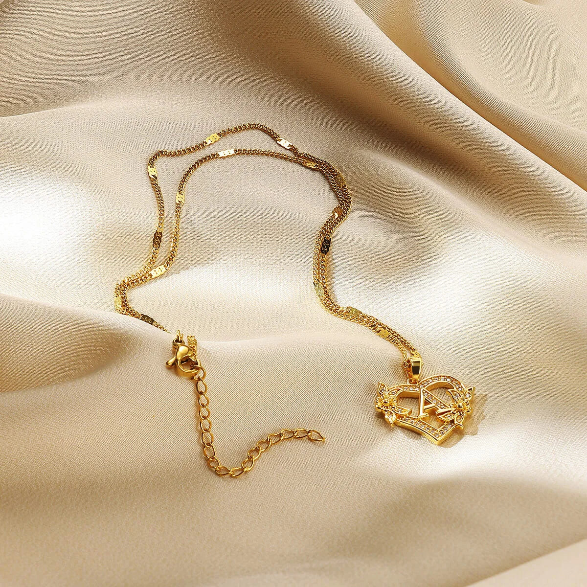 Heart Initial Letter Necklaces For Women Gold