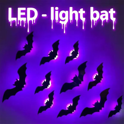 12/24pcs Halloween New Night Light Bat PET Stereoscopic Bat Festival Party Decoration LED Night Light Wall Decal