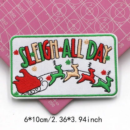 1PC Christmas Patches Iron on Patches For Clothing Chenille Embroidered Patch DIY Applique Patches With Gold Edge Patch