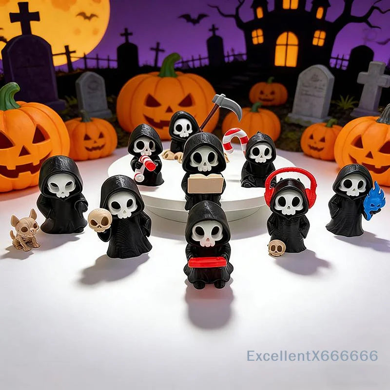 Gothic Grim Reaper Figurines, Cute Skeleton Desk Decor, Skeleton Statue, Spooky Small Halloween Ornament, Halloween Gift