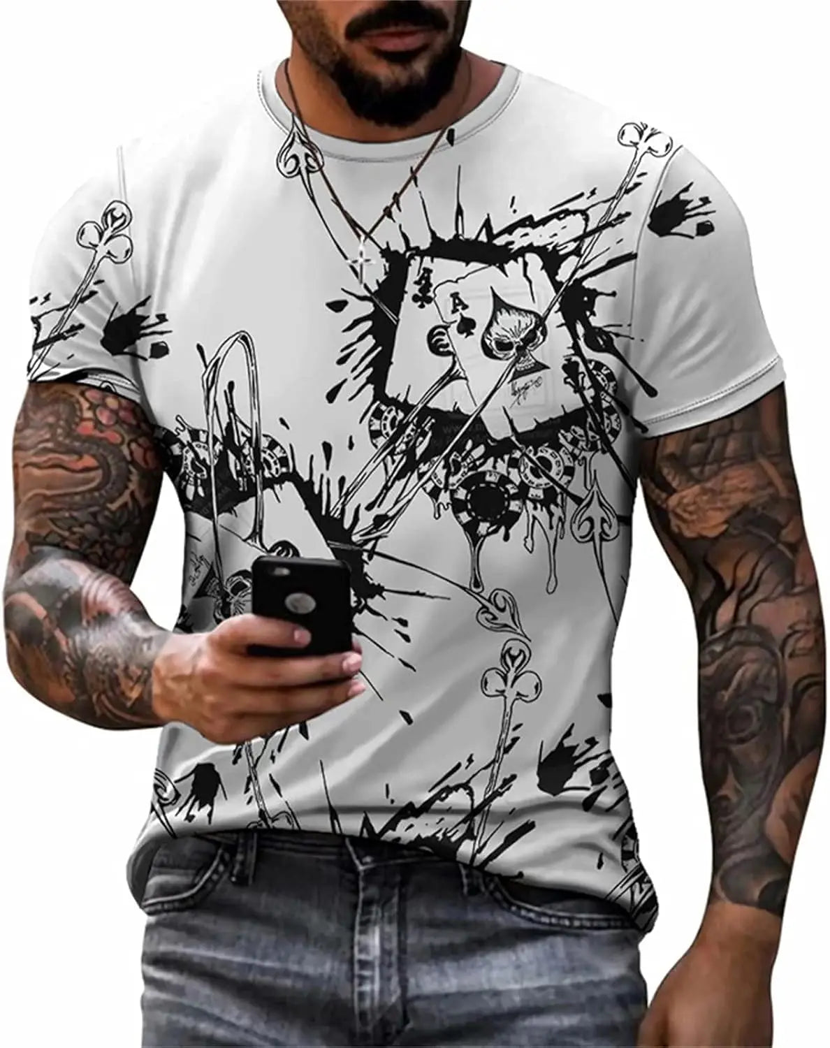 3D Poker Shirt Men Funny Graphic Tee Vintage Short Sleeve Tshirt Casual Summer Workout Tops 2026 Fashion Streetwear Clothes