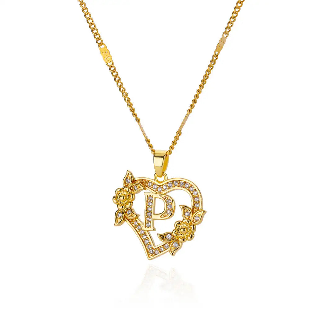 Heart Initial Letter Necklaces For Women Gold
